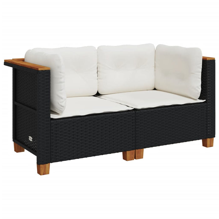 Garden Sofas Corner With Cushions 2 Pcs Black Poly Rattan Tlpkoa