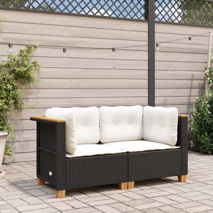 Garden Sofas Corner With Cushions 2 Pcs Black Poly Rattan Tlpkoa