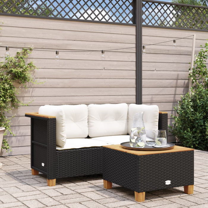 Garden Sofas Corner With Cushions 2 Pcs Black Poly Rattan Tlpkoa