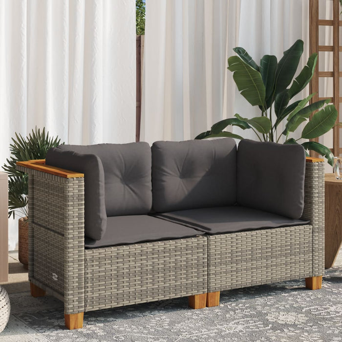 Garden Sofas Corner With Cushions 2 Pcs Grey Poly Rattan Tlpkop