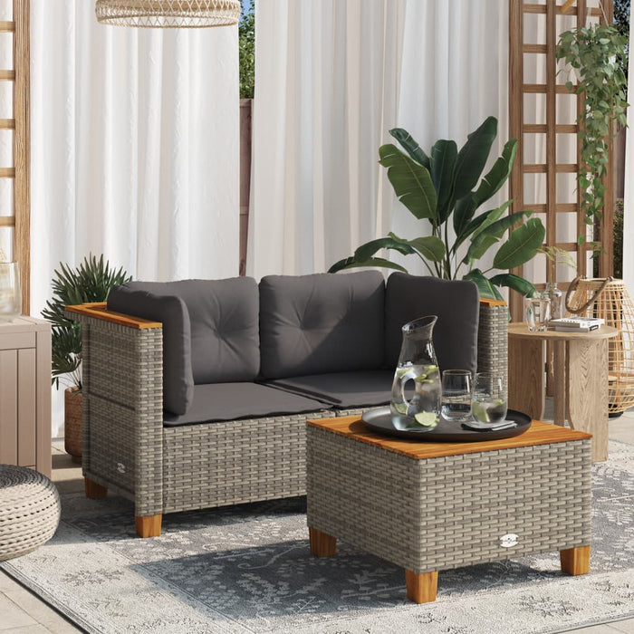 Garden Sofas Corner With Cushions 2 Pcs Grey Poly Rattan Tlpkop