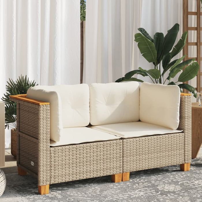 Garden Sofas Corner With Cushions 2 Pcs Beige Poly Rattan Tlpkol