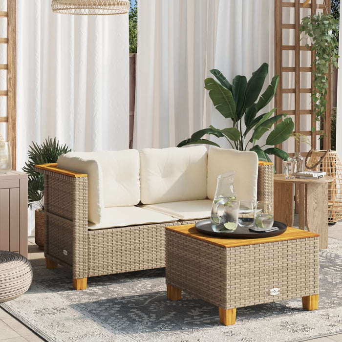 Garden Sofas Corner With Cushions 2 Pcs Beige Poly Rattan Tlpkol
