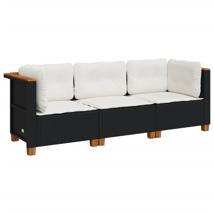 Garden Sofa With Cushions 3-Seater Black Poly Rattan Tlpkoi
