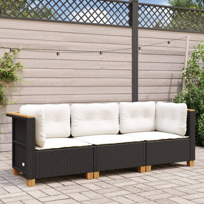 Garden Sofa With Cushions 3-Seater Black Poly Rattan Tlpkoi