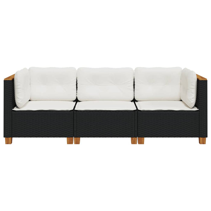 Garden Sofa With Cushions 3-Seater Black Poly Rattan Tlpkoi