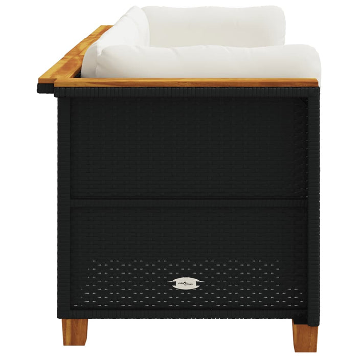 Garden Sofa With Cushions 3-Seater Black Poly Rattan Tlpkoi