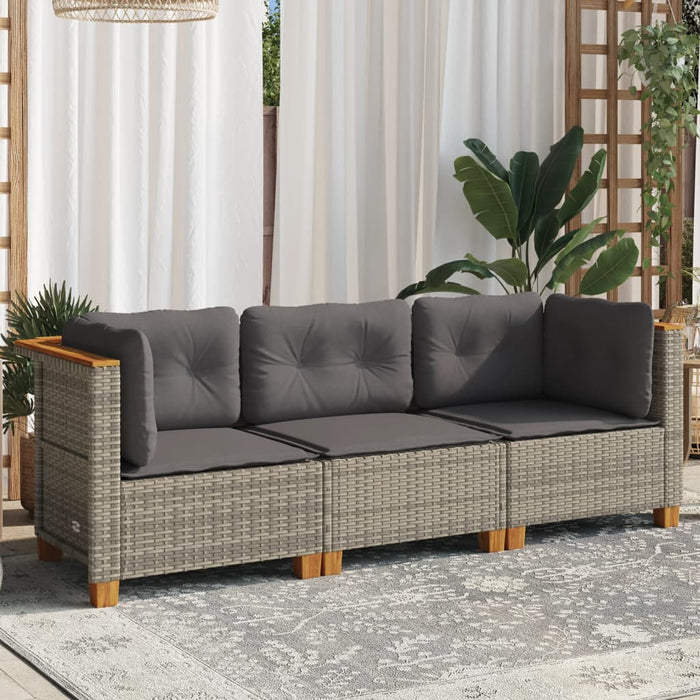 Garden Sofa With Cushions 3-Seater Grey Poly Rattan Tlpkon