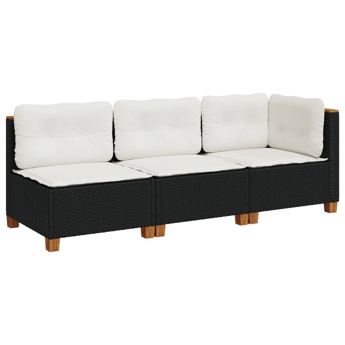 Garden Sofa With Cushions 3-Seater Black Poly Rattan Tlpkxb