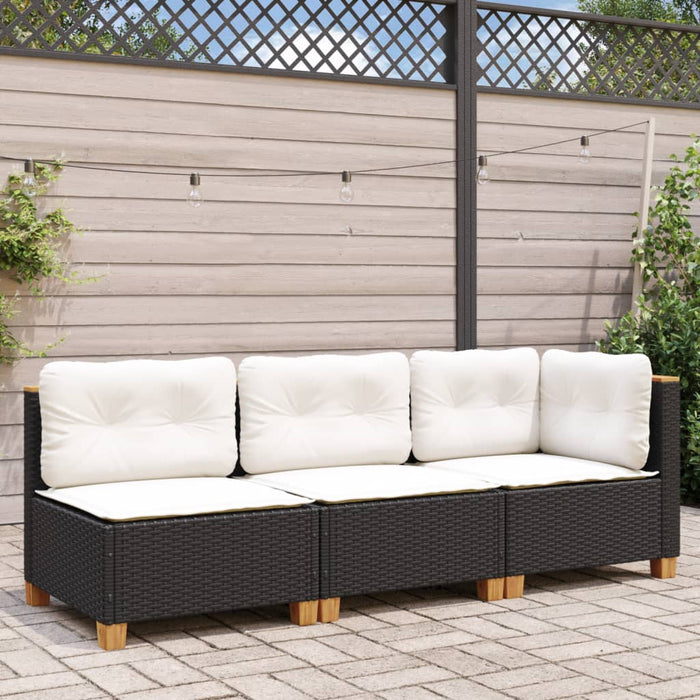Garden Sofa With Cushions 3-Seater Black Poly Rattan Tlpkxb