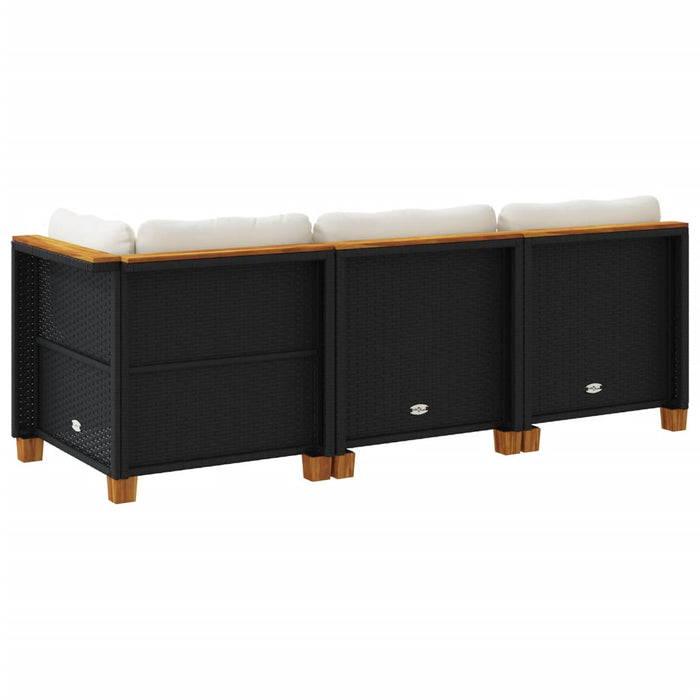 Garden Sofa With Cushions 3-Seater Black Poly Rattan Tlpkxb