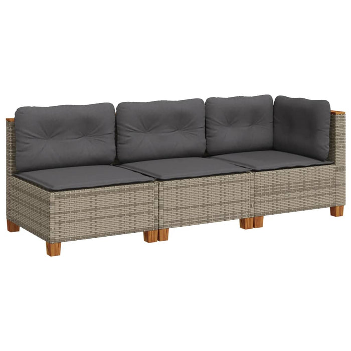 Garden Sofa With Cushions 3-Seater Grey Poly Rattan Tlpkxo