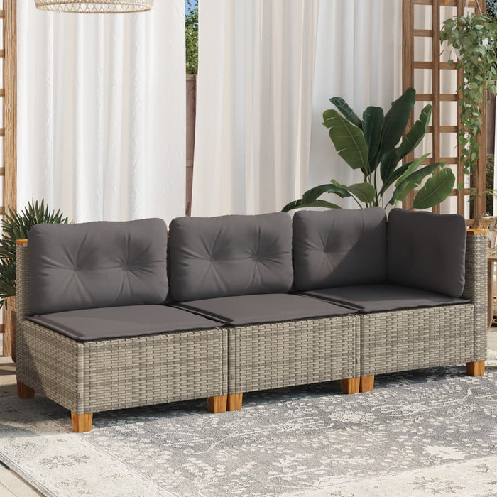 Garden Sofa With Cushions 3-Seater Grey Poly Rattan Tlpkxo
