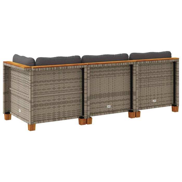 Garden Sofa With Cushions 3-Seater Grey Poly Rattan Tlpkxo