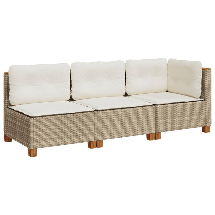 Garden Sofa With Cushions 3-Seater Beige Poly Rattan Tlpkxx