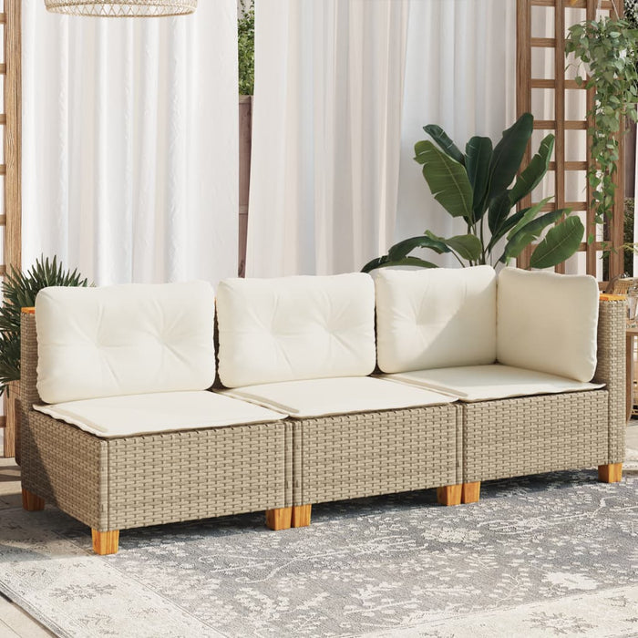 Garden Sofa With Cushions 3-Seater Beige Poly Rattan Tlpkxx