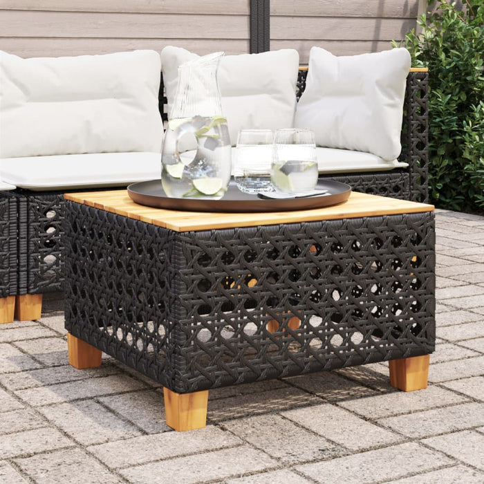 Garden Table Black 55X55X36 Cm Poly Rattan Acacia Wood Tlpkxk