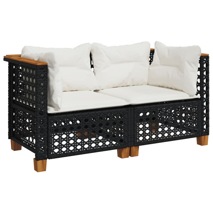 Garden Sofas Corner With Cushions 2 Pcs Black Poly Rattan Tlpktp