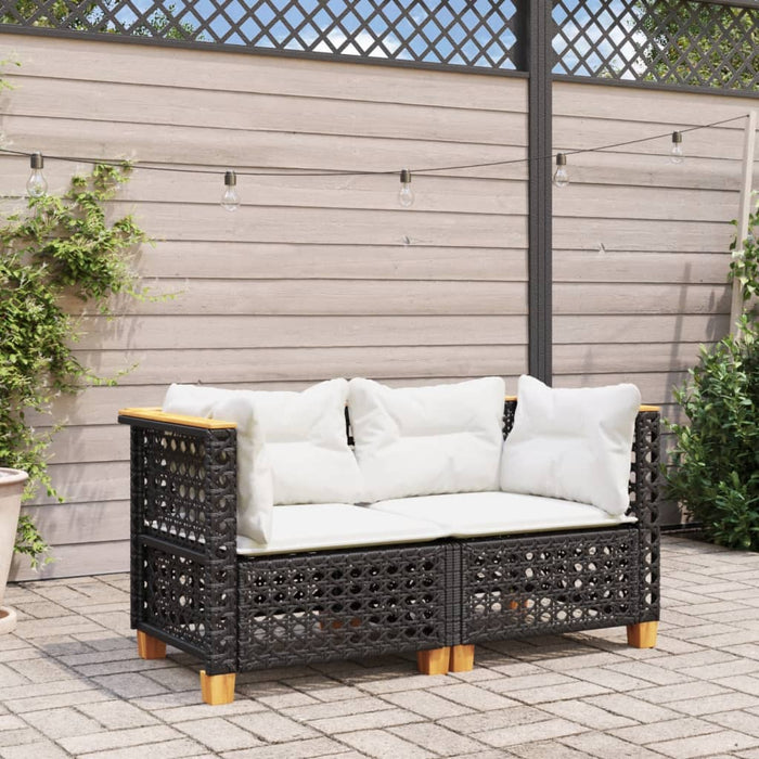 Garden Sofas Corner With Cushions 2 Pcs Black Poly Rattan Tlpktp
