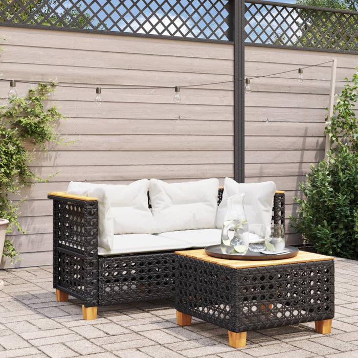 Garden Sofas Corner With Cushions 2 Pcs Black Poly Rattan Tlpktp
