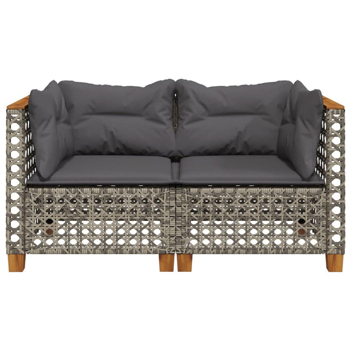 Garden Sofas Corner With Cushions 2 Pcs Grey Poly Rattan Tlpktl