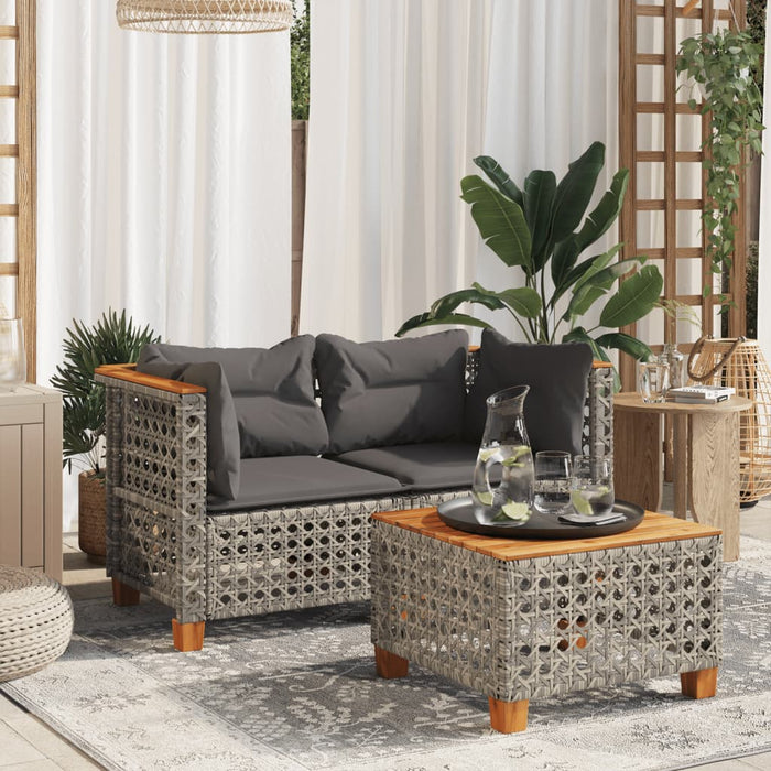 Garden Sofas Corner With Cushions 2 Pcs Grey Poly Rattan Tlpktl