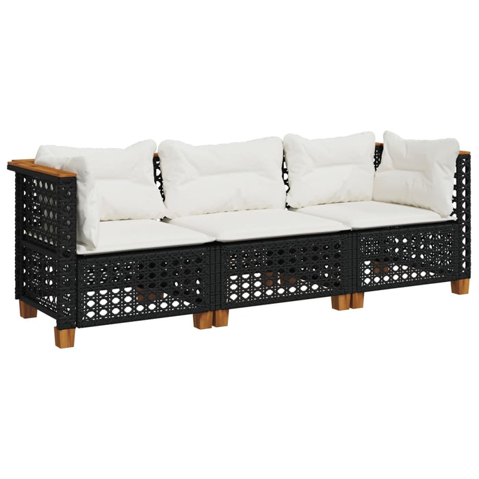 Garden Sofa With Cushions 3-Seater Black Poly Rattan Tlpktn