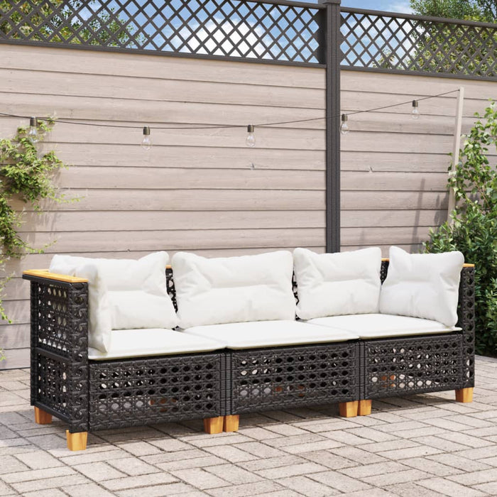 Garden Sofa With Cushions 3-Seater Black Poly Rattan Tlpktn