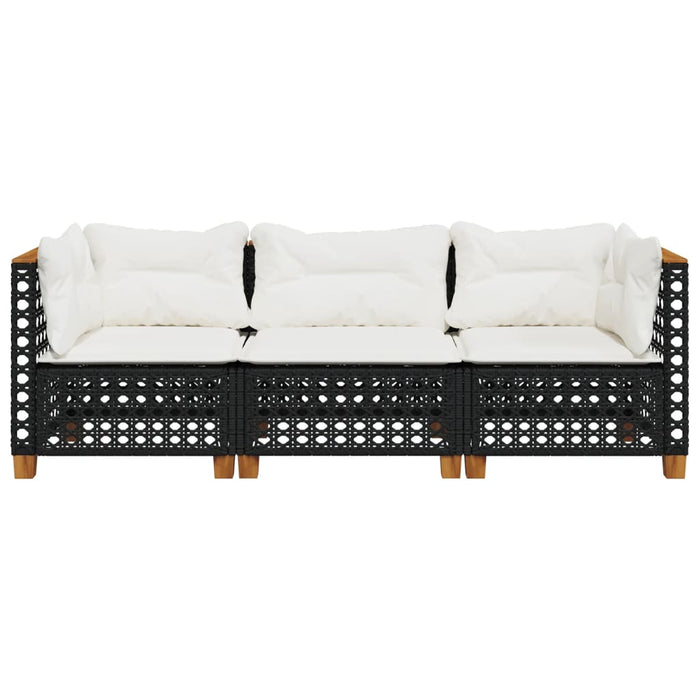 Garden Sofa With Cushions 3-Seater Black Poly Rattan Tlpktn
