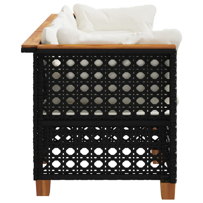 Garden Sofa With Cushions 3-Seater Black Poly Rattan Tlpktn