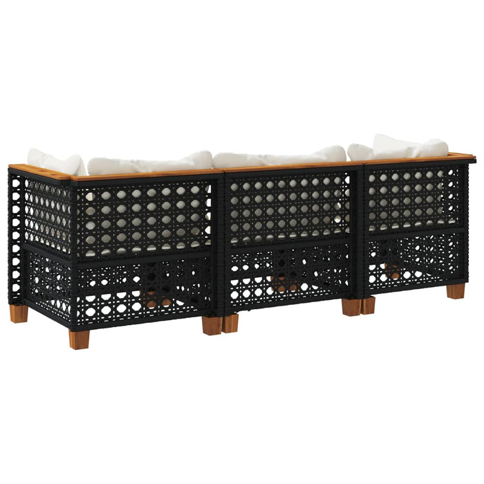 Garden Sofa With Cushions 3-Seater Black Poly Rattan Tlpktn