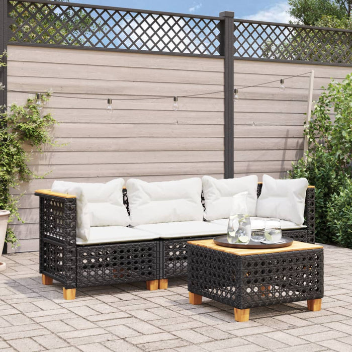 Garden Sofa With Cushions 3-Seater Black Poly Rattan Tlpktn