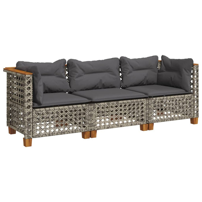 Garden Sofa With Cushions 3-Seater Grey Poly Rattan Tlpktk