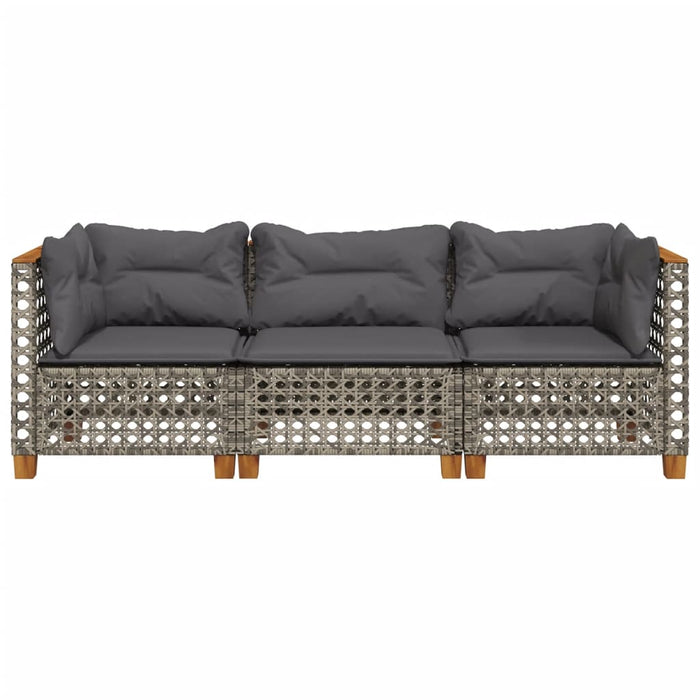 Garden Sofa With Cushions 3-Seater Grey Poly Rattan Tlpktk