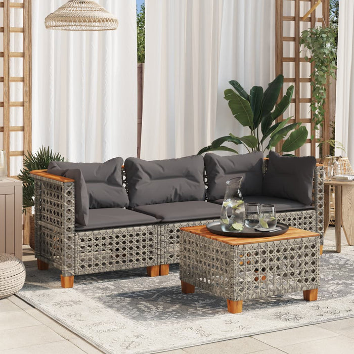 Garden Sofa With Cushions 3-Seater Grey Poly Rattan Tlpktk