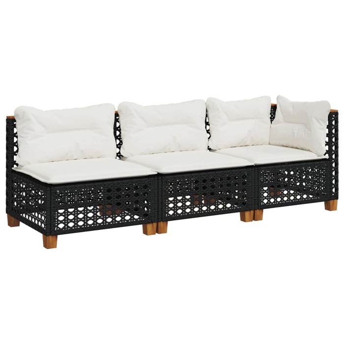 Garden Sofa With Cushions 3-Seater Black Poly Rattan Tlpkao