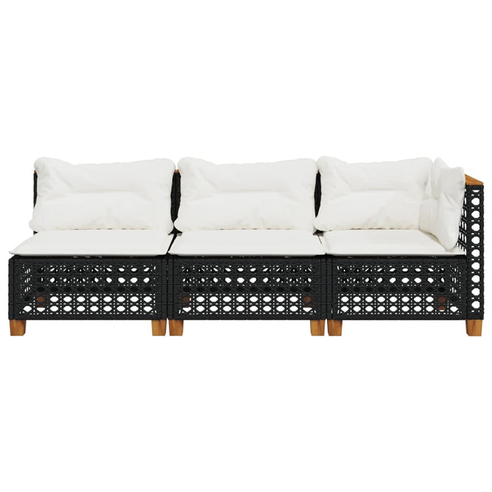 Garden Sofa With Cushions 3-Seater Black Poly Rattan Tlpkao