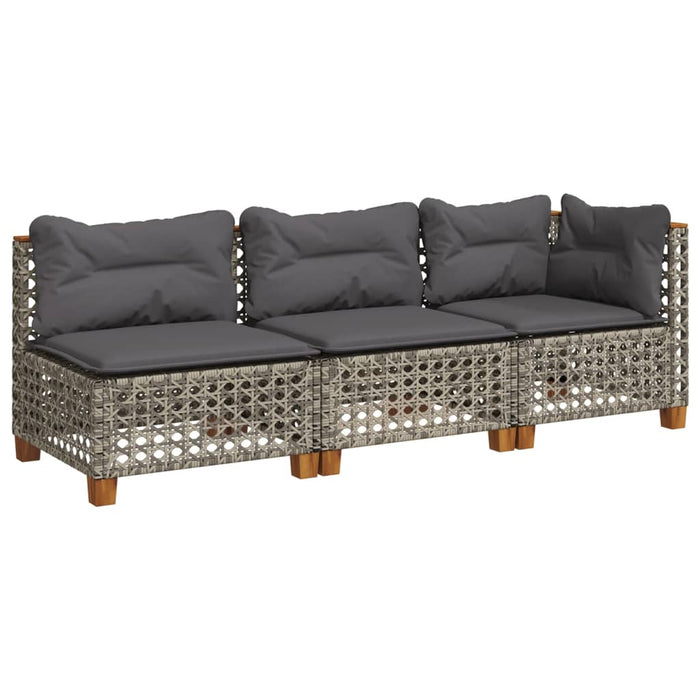 Garden Sofa With Cushions 3-Seater Grey Poly Rattan Tlpkax