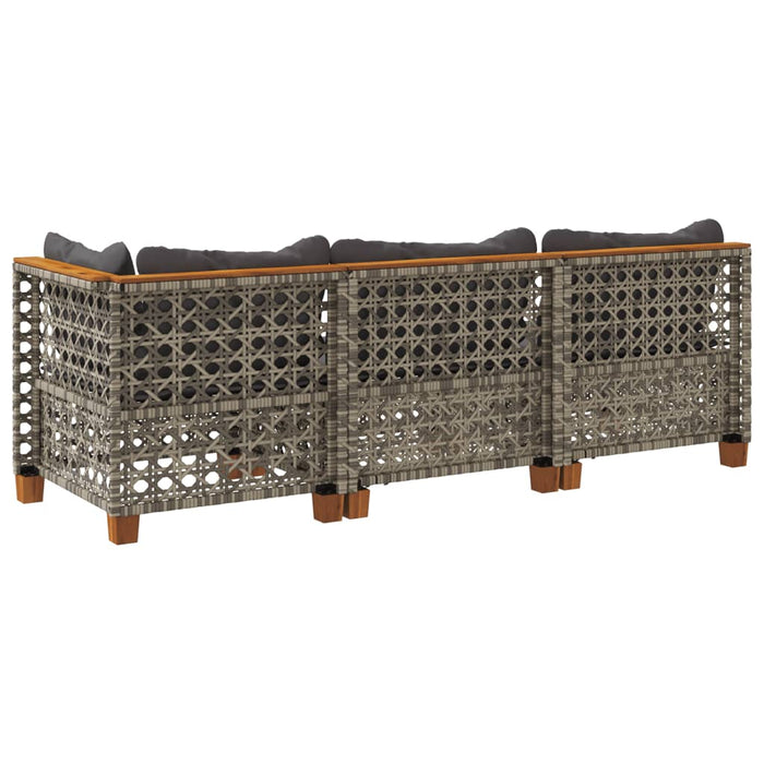 Garden Sofa With Cushions 3-Seater Grey Poly Rattan Tlpkax