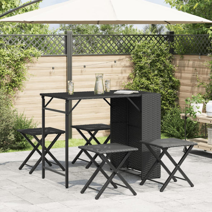 5 Piece Garden Dining Set Foldable Black Poly Rattan Tlpkaa