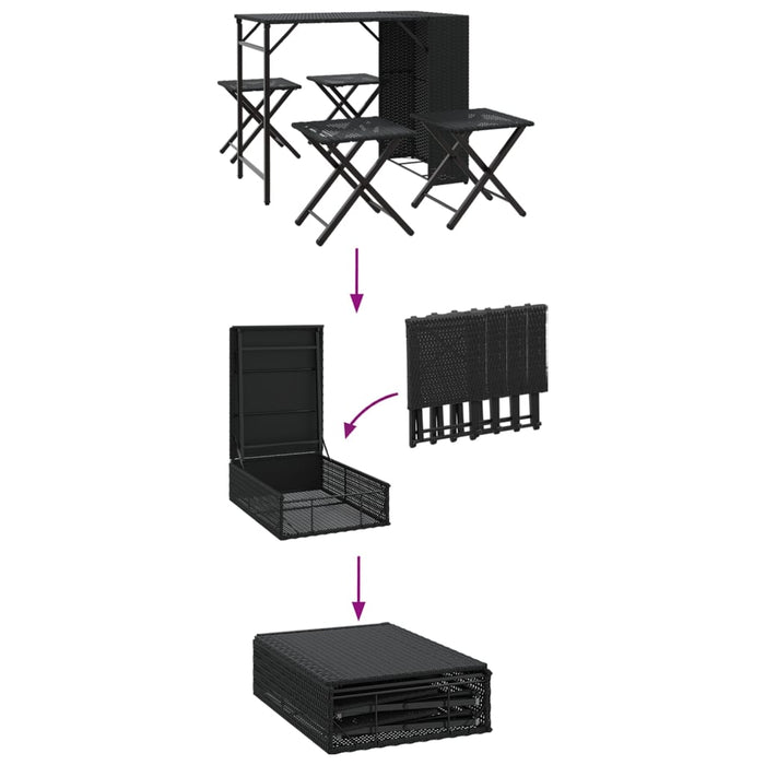 5 Piece Garden Dining Set Foldable Black Poly Rattan Tlpkaa