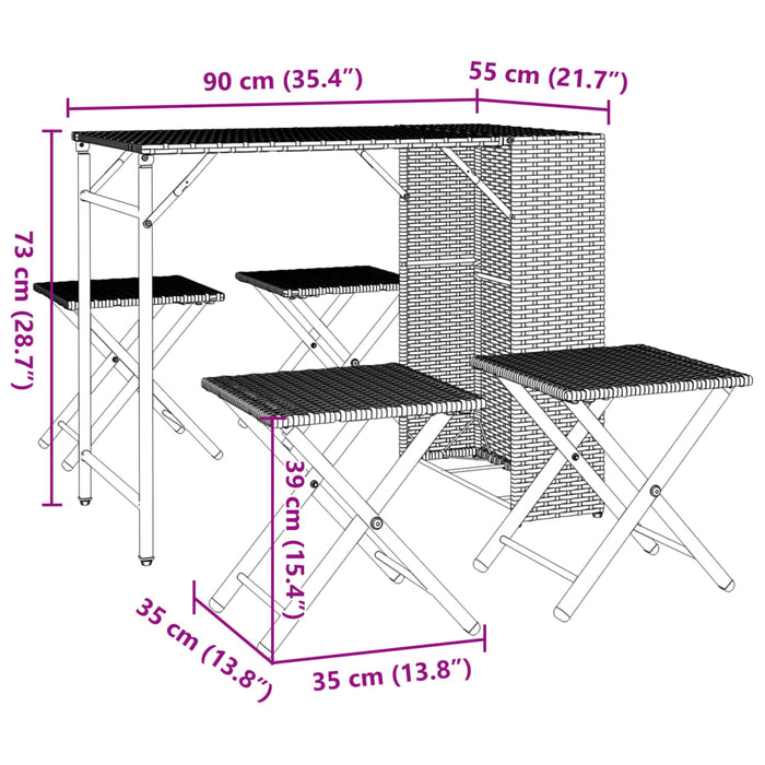 5 Piece Garden Dining Set Foldable Black Poly Rattan Tlpkaa
