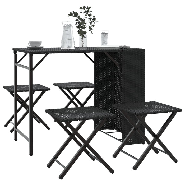 5 Piece Garden Dining Set Foldable Black Poly Rattan Tlpkaa