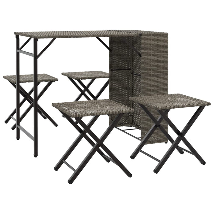 5 Piece Garden Dining Set Foldable Grey Poly Rattan Tlpkal