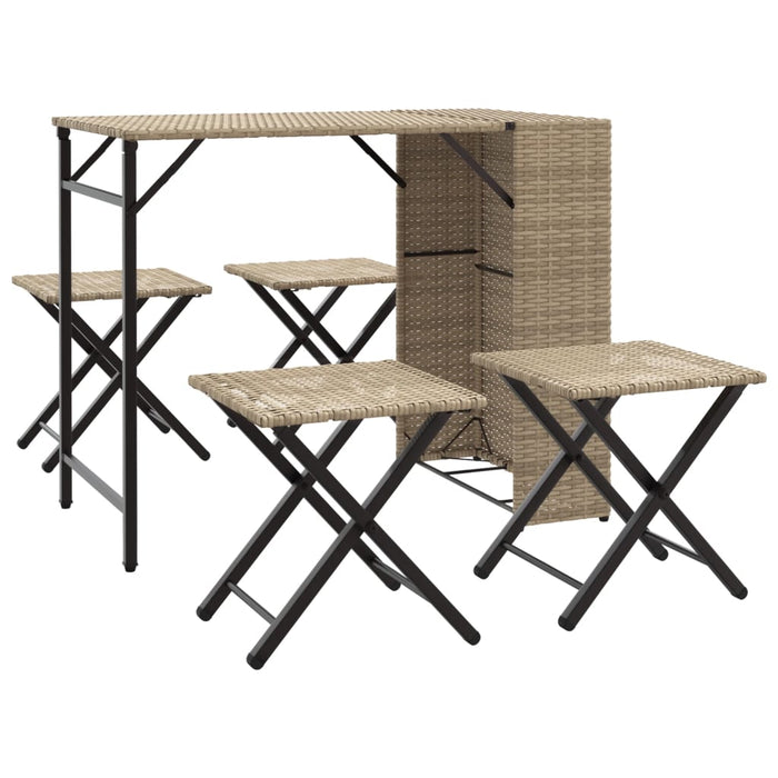 5 Piece Garden Dining Set Foldable Beige Poly Rattan Tlpkai