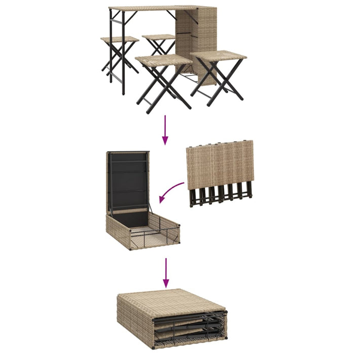 5 Piece Garden Dining Set Foldable Beige Poly Rattan Tlpkai