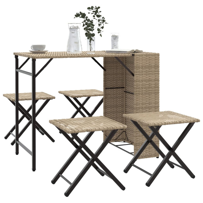 5 Piece Garden Dining Set Foldable Beige Poly Rattan Tlpkai