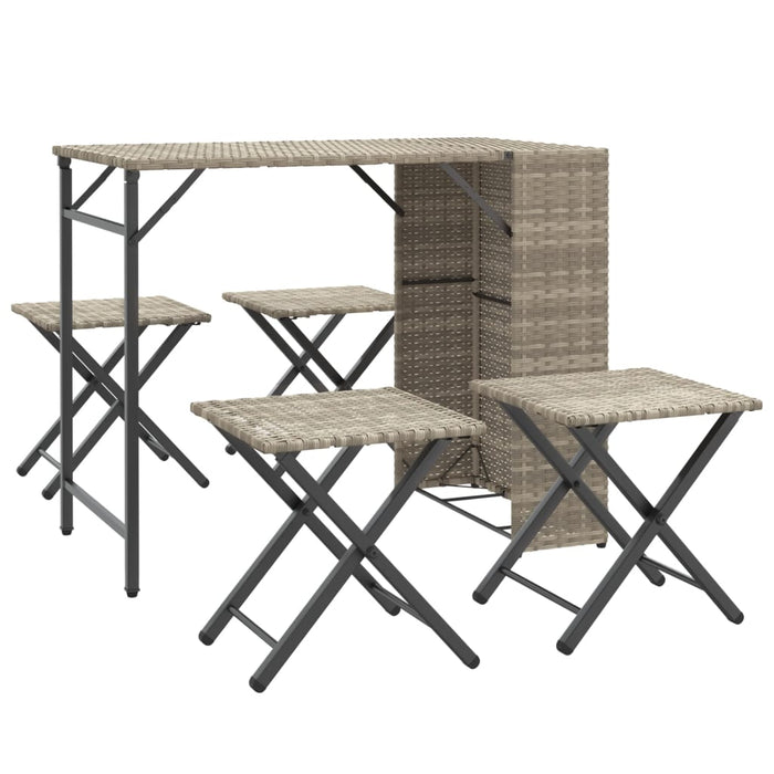5 Piece Garden Dining Set Foldable Light Grey Poly Rattan Tlpkan