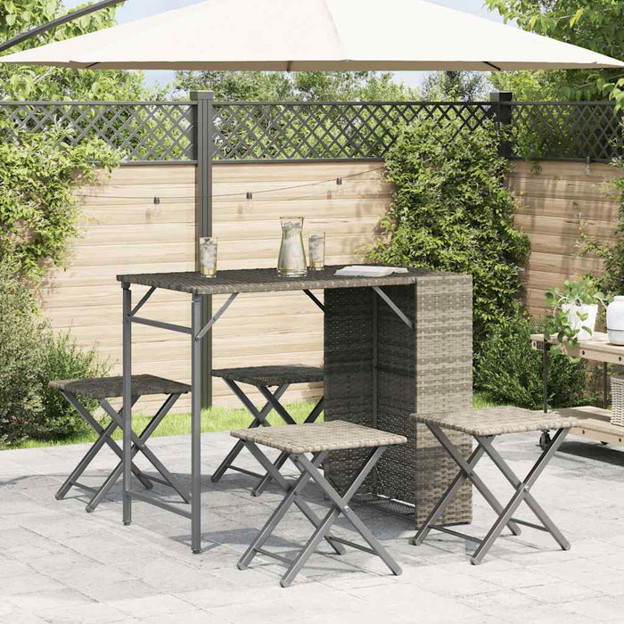 5 Piece Garden Dining Set Foldable Light Grey Poly Rattan Tlpkan