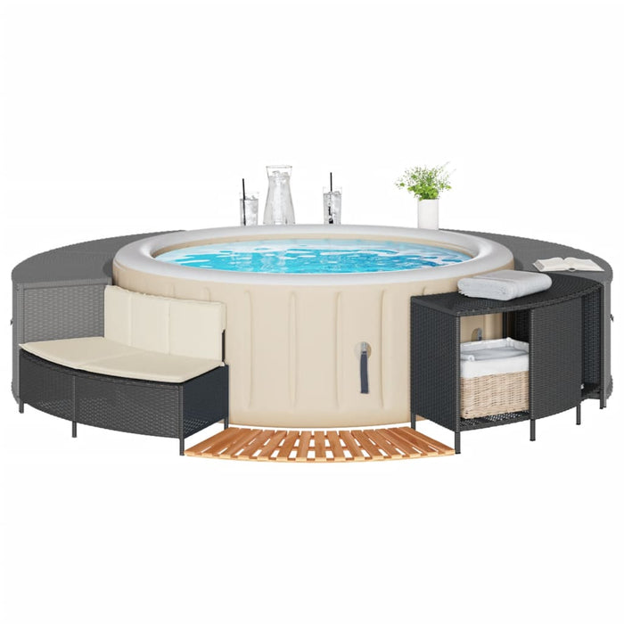 Hot Tub Surround Black Poly Rattan And Solid Wood Acacia Tlplox
